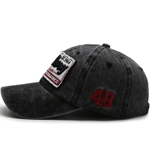 Vintage washed dark grey baseball cap with SE.1964 embroidery and red number 49