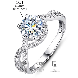 Classic 1CT Moissanite S925 sterling silver six-prong ring with GRA certificate