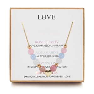 Beaded gemstone necklace with heart charm in a premium gift box with meaning card