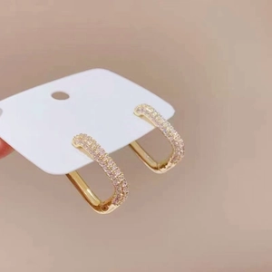Exaggerated geometric gold rectangle earrings with pink zircon crystals for women