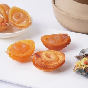 Realistic dried abalone model with amber texture on a white plate for food display