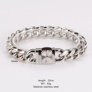 Classic 14mm stainless steel Cuban link bracelet for men with 22cm length and sunburst clasp