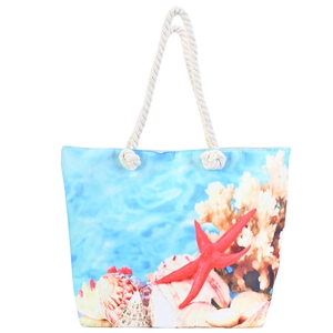 Grand sac de plage en toile avec motif d'étoile de mer et anses en corde de coton