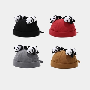 Creative Panda Docker Hat Cotton Canvas Brimless Miki Cap Retro Adjustable Landlord Hat For Women Men Kawaii Accessory