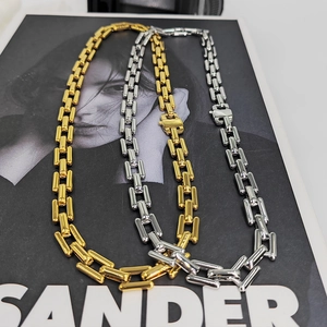 Industrial chunky link chain necklace set in gold and silver stainless steel finish