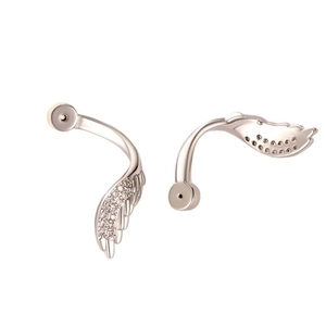 Silver wing-shaped earrings with sparkling zircon stones on a clean white background