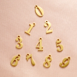 Polished gold stainless steel number pendants 0-9 for DIY jewelry making