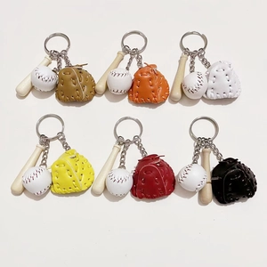 Sports Baseball Keyring Wood Bat PU Leather Glove Mini Ball Key Chain Ornament Hanging Pendant Decoration For Men Women