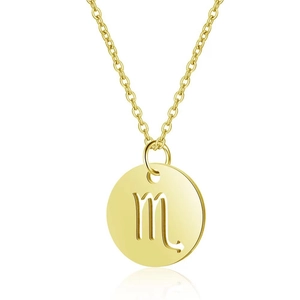 Minimalist gold Scorpio zodiac coin necklace with hollow stainless steel pendant design