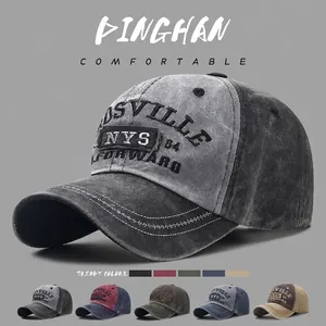 Washed Cotton Baseball Cap Vintage Distressed Letter Embroidery Adjustable Outdoor Streetwear Sunshade Hat Unisex