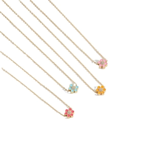 Colorful enamel flower pendant necklaces with gold plating and sparkling zircon centers