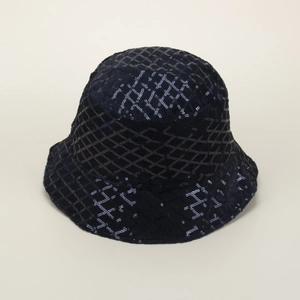 Cappello da pescatore con paillettes blu scuro da donna con texture a rete e parasole