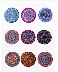 Detailed view of nine diverse mandala patterns for DIY diamond painting coasters set