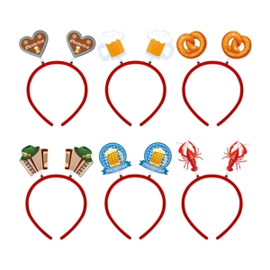 Set of six Oktoberfest headbands featuring beer mugs, pretzels, and gingerbread hearts