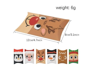 Detailed view of 6-piece Christmas pillow candy boxes with size 12x8x2.5cm and 6g weight