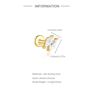 Detail of S925 sterling silver ear stud with AAAAA zircon and size dimensions