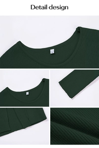 Vues détaillées de la robe en maille vert foncé montrant le col et la texture côtelée