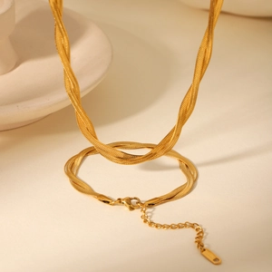 18K gold plated stainless steel flat snake chain necklace with lobster clasp and extender