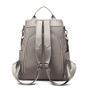 Gray oxford cloth backpack for women with anti-theft back pocket and adjustable straps