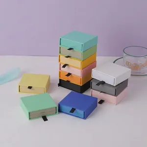Colorful drawer jewelry gift boxes with ribbon pulls for rings and necklaces