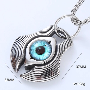 Polished 304 stainless steel blue eye pendant necklace with textured metal surface