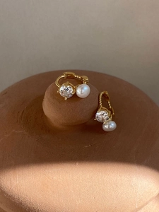 925 Sterling Silver Artificial Pearl Zircon Hoop Earrings Twisted Rope Texture Elegant Minimalist Jewelry For Women