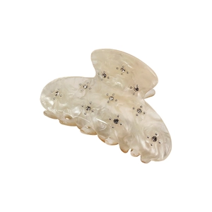 Elegant cream pearl acrylic flower hair claw with sparkling rhinestones and metal studs