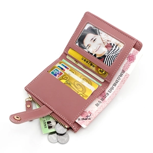 Portafoglio corto da donna in pelle PU rosa con scomparti per carte e monete