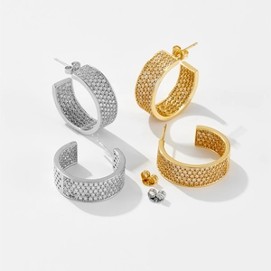 Iced out S925 silver hoop earrings for men with full micro-pave cubic zirconia