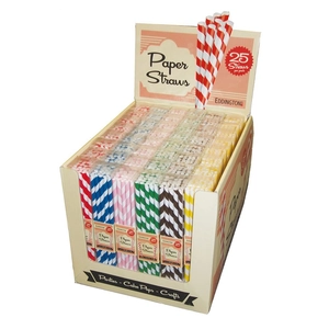Retail display box of assorted colorful striped biodegradable eco-friendly paper straws