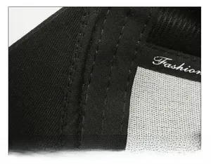 Detail view of the interior sweatband and precision stitching on this black cotton baseball cap