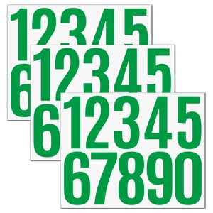 Detail of green 3-inch waterproof vinyl number stickers with matte finish for mailboxes