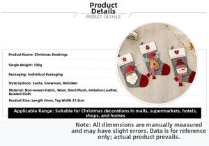 Dimensions détaillées des chaussettes de Noël de 46cm avec motifs 3D Père Noël et renne