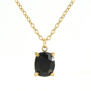 Collier en acier inoxydable doré 18 carats avec pendentif en zircon noir ovale