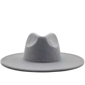 Classic light grey wide brim wool felt fedora hat with flat top for women
