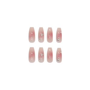 Pink blush gradient coffin press on nails with silver rhinestones and glitter accents