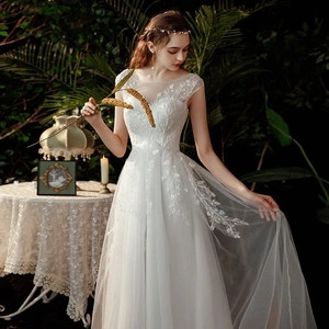Elegant A-Line Wedding Dress Lace Tulle Sequins V-Neck Backless High Waist Bridal Gown For Women Formal Party
