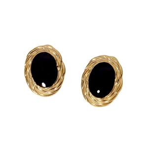 Vintage style oval earrings with black enamel and 18K gold-plated twisted metal frame