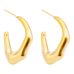 Detailed macro view of 18K gold plated 304 stainless steel molten texture C-shape earrings
