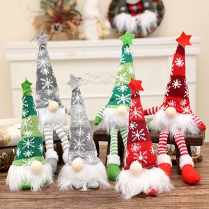 Set of 6 glowing Christmas gnomes with knit snowflake hats and plush fur beards