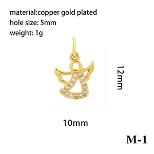 Detailed specs of 18K gold plated copper angel pendant with dimensions and weight info
