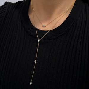 Minimalist Y Shape Necklace 304 Stainless Steel Marquise Cubic Zirconia Elegant Lariat Jewelry For Women