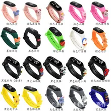 Macro display of assorted colorful LED silicone strap watches with diverse character themes