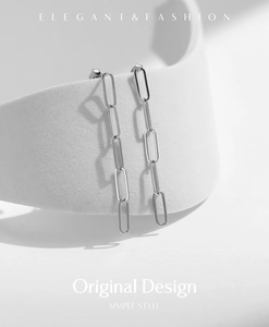 Close-up of S925 sterling silver chain drop earrings with elegant long tassel link design