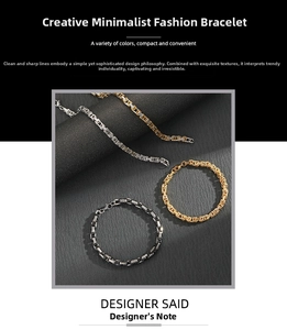 Detailed close-up of square link chains in gold, silver, and black stainless steel