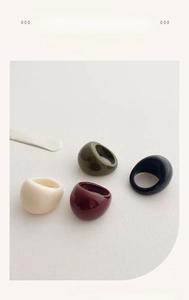 Minimalist thick resin rings in cream, olive green, burgundy, and black glossy finish