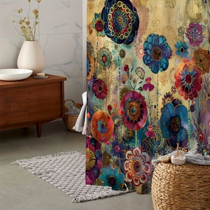 Vintage Floral Shower Curtain Waterproof Polyester Bohemian Mandala Pattern Bathroom Decor With Hooks Washable Fabric