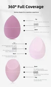Three-piece makeup sponge set detailing tips for T-zone, nose and neck application