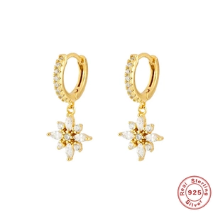 925 Sterling Silver Snowflake Flower Hoop Earrings With Sparkling Zircon Elegant Jewelry For Women Office Daily Wear