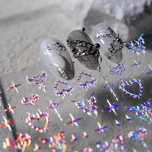 Holografische Y2K Nagelsticker mit Schmetterling und Herz für 3D Punk Nagelkunst
